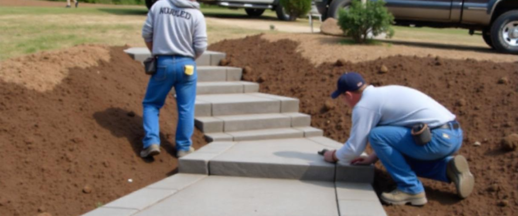 Custom stone patio and walkway by hardscaping services in Richmond Hill