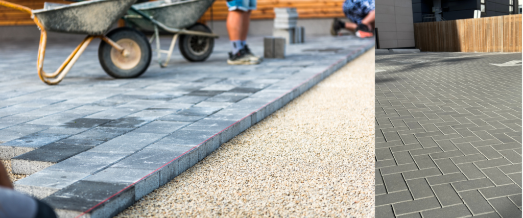 Expert paver driveway installation Richmond Hill - Custom brick and concrete paver driveway project in progress.